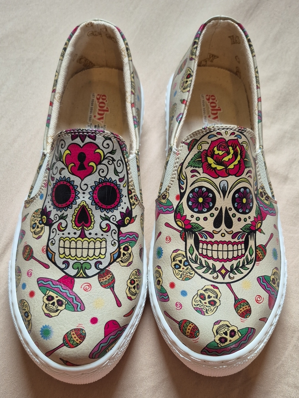 GOBY Sugar Skull Print Slip On Sneakers Womens Size 7